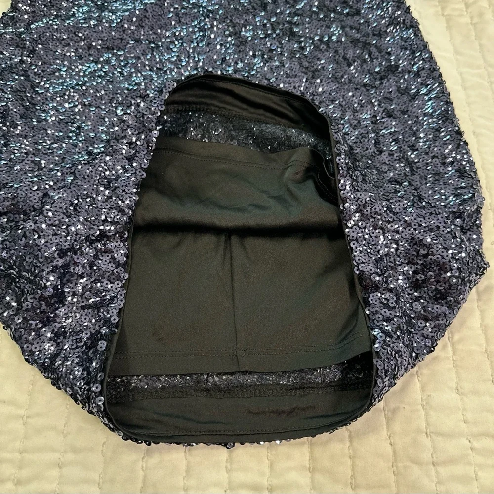 Express Blue Deep V-Neck Surplice Sequin Party Mini Dress - Picture 10 of 16